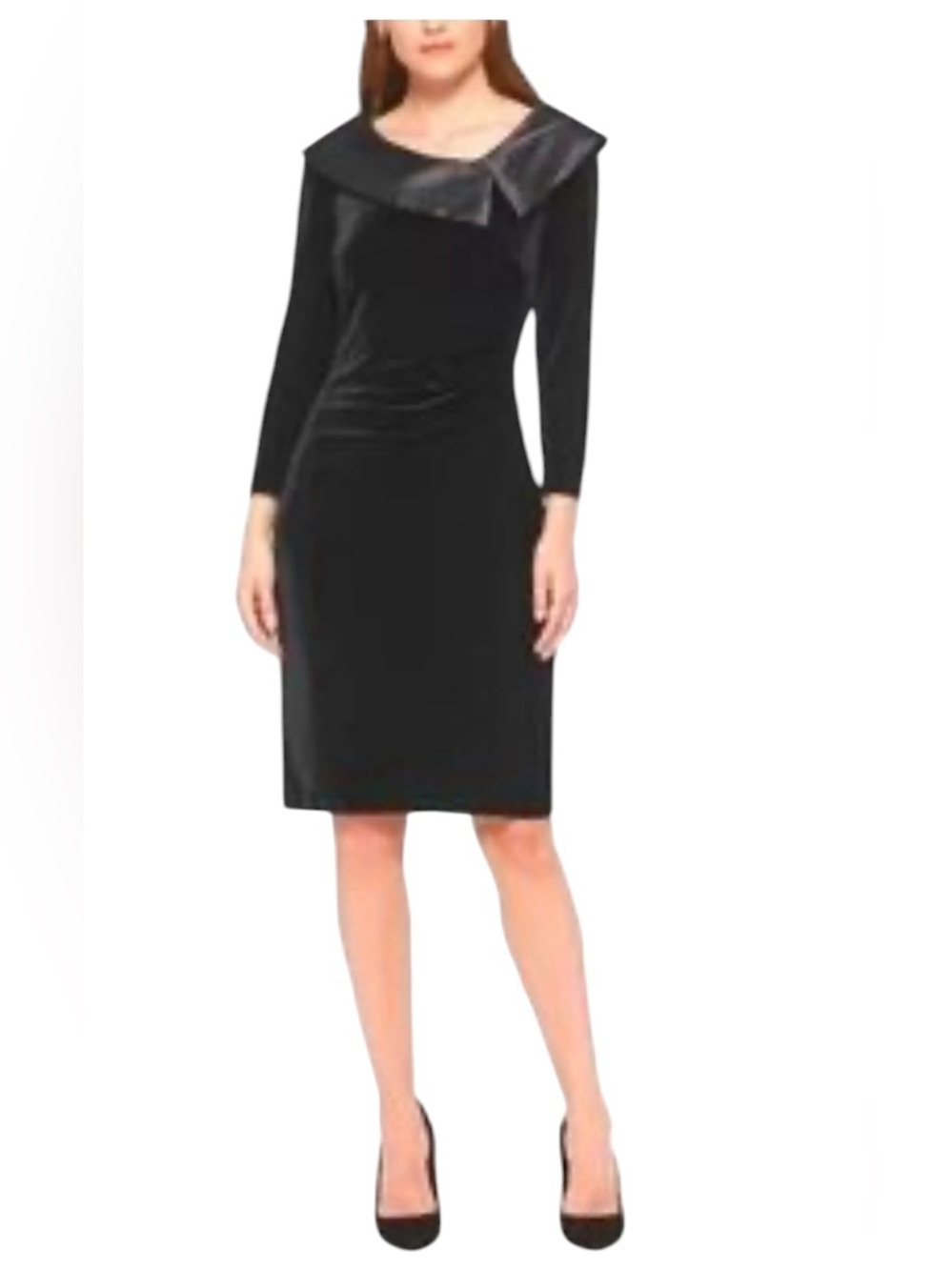 Jessica Howard Black Velvet Satin Collar Sheath Dress Sz 16